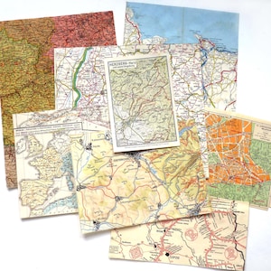 15 pieces ATLAS pages maps city maps vintage paper from old maps/atlases 1920-1970 JungJournal Origami Scrapbook craft