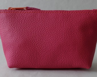 Cosmetic bag small pink/orange genuine cowhide