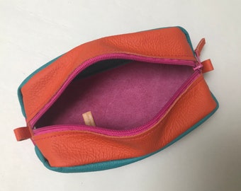 Pencil case large colorful real leather