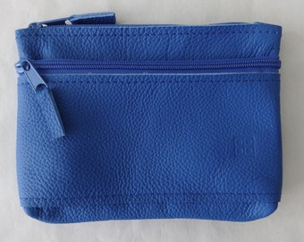 Wallet with coin compartment royal blue cowhide nappa leather