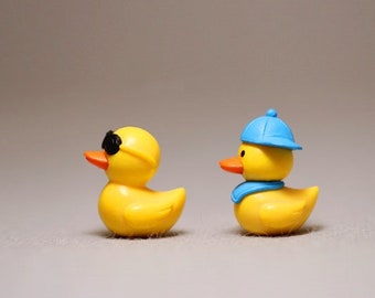 Pato de dibujos animados en miniatura con sombrero de gafas de sol (2 piezas) Miniaturas de casa de muñecas Miniatura dnd Casa de muñecas miniatura artesanal Accesorios de fotografía