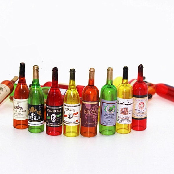 Miniature wine bottles(8pcs) Miniature food Dollhouse miniatures Dollhouse drinks Food earrings Food charm Mini bottle Bar drinks