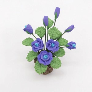 Miniature purple rose flowers Dollhouse miniatures Miniature plant Diorama miniatures supplies Doll house flower decor Personalized gifts image 1