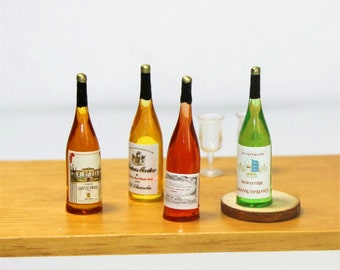 Miniature wine bottle(4pcs) Miniature food Dollhouse miniatures BJD doll food Dollhouse decoration Dollhouse miniature artisan