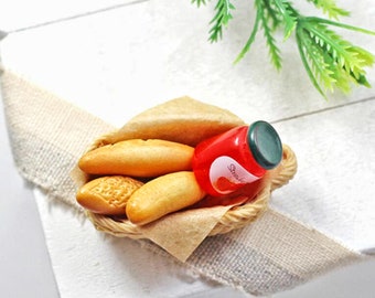 Miniature Jam bread basket Miniature food Miniatures Dollhouse miniatures BJD dollhouse home decoration Photography prop