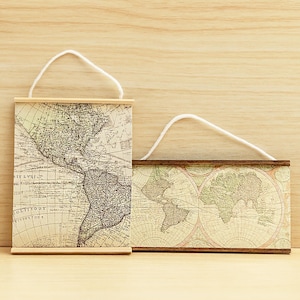 Miniature world map wall art Dollhouse retro map decor Mini travel poster for dollhouse study or living room image 1