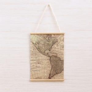 Miniature world map wall art Dollhouse retro map decor Mini travel poster for dollhouse study or living room image 3