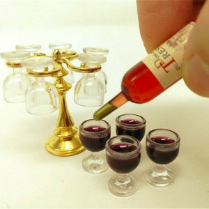 Miniature wine cup bottle Dollhouse champagne glass Dollhouse miniatures Dollhouse drinks Diorama miniatures supplies Dolls house decor