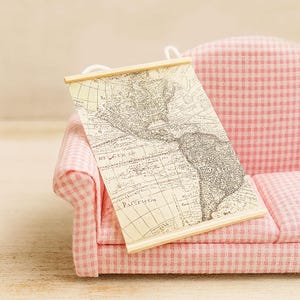 Miniature world map wall art Dollhouse retro map decor Mini travel poster for dollhouse study or living room image 4