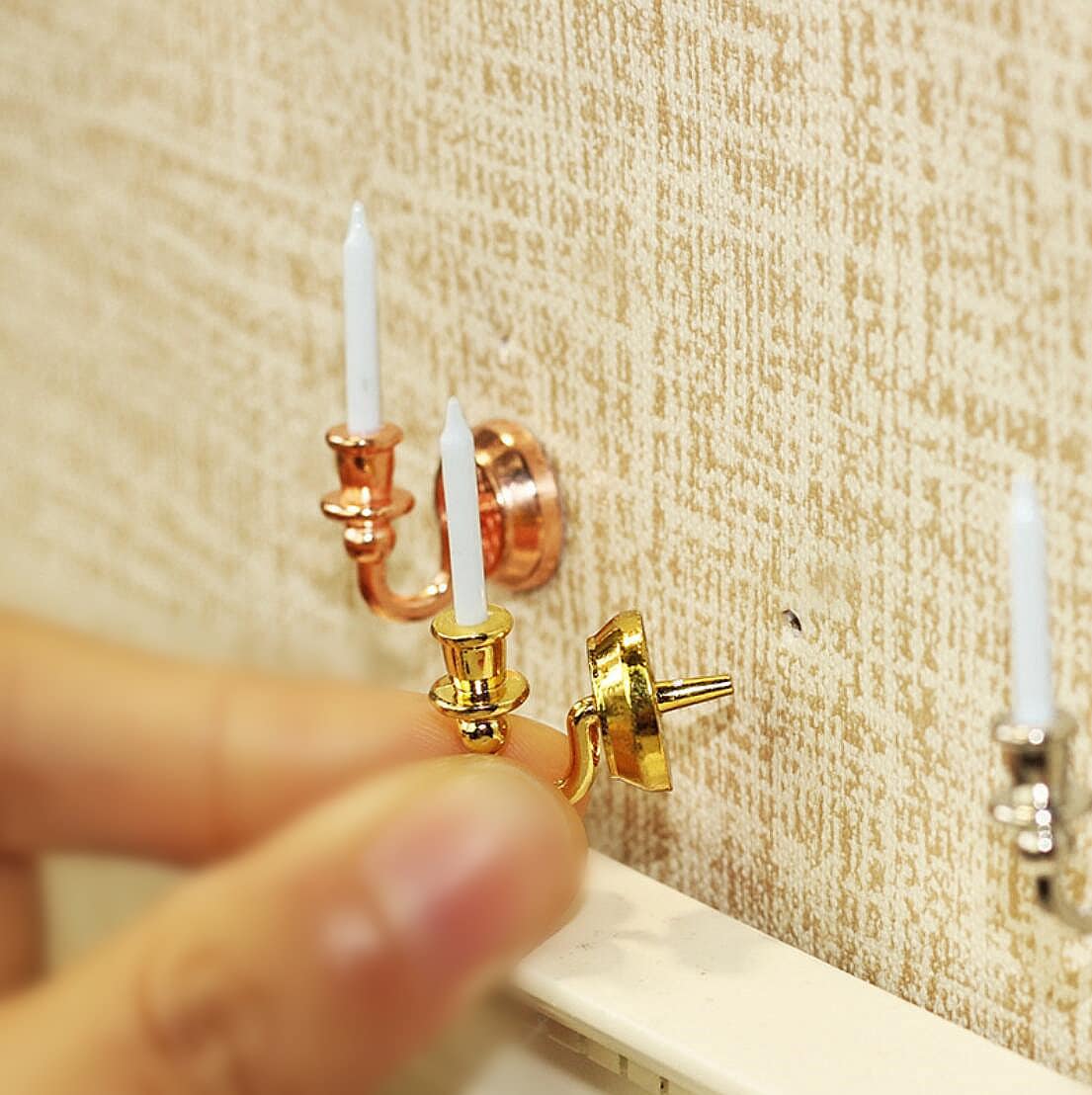 Miniature candle(2pcs) Miniature candlestick Miniatures Dollhouse miniatures BJD doll candle Diorama miniatures supplies Doll house decor