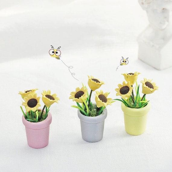 Miniature Sunflower Pot Miniature Flowers Dollhouse Miniatures Dollhouse  Decoration Dollhouse Miniature Artisan Photography Props 