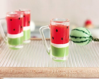 Miniature watermelon juice(2pcs) Miniature drinks Dollhouse miniatures Diorama miniatures Doll house home decor Gift for her