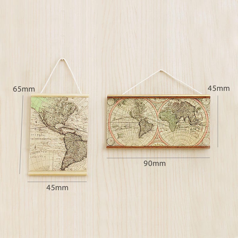 Miniature world map wall art Dollhouse retro map decor Mini travel poster for dollhouse study or living room image 5