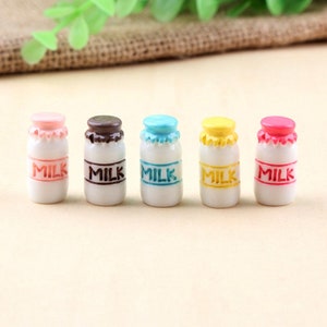 Miniature milk bottles(5pcs) Miniature food Dollhouse miniatures Dollhouse decoration Miniature dnd Miniature artisan Photography props