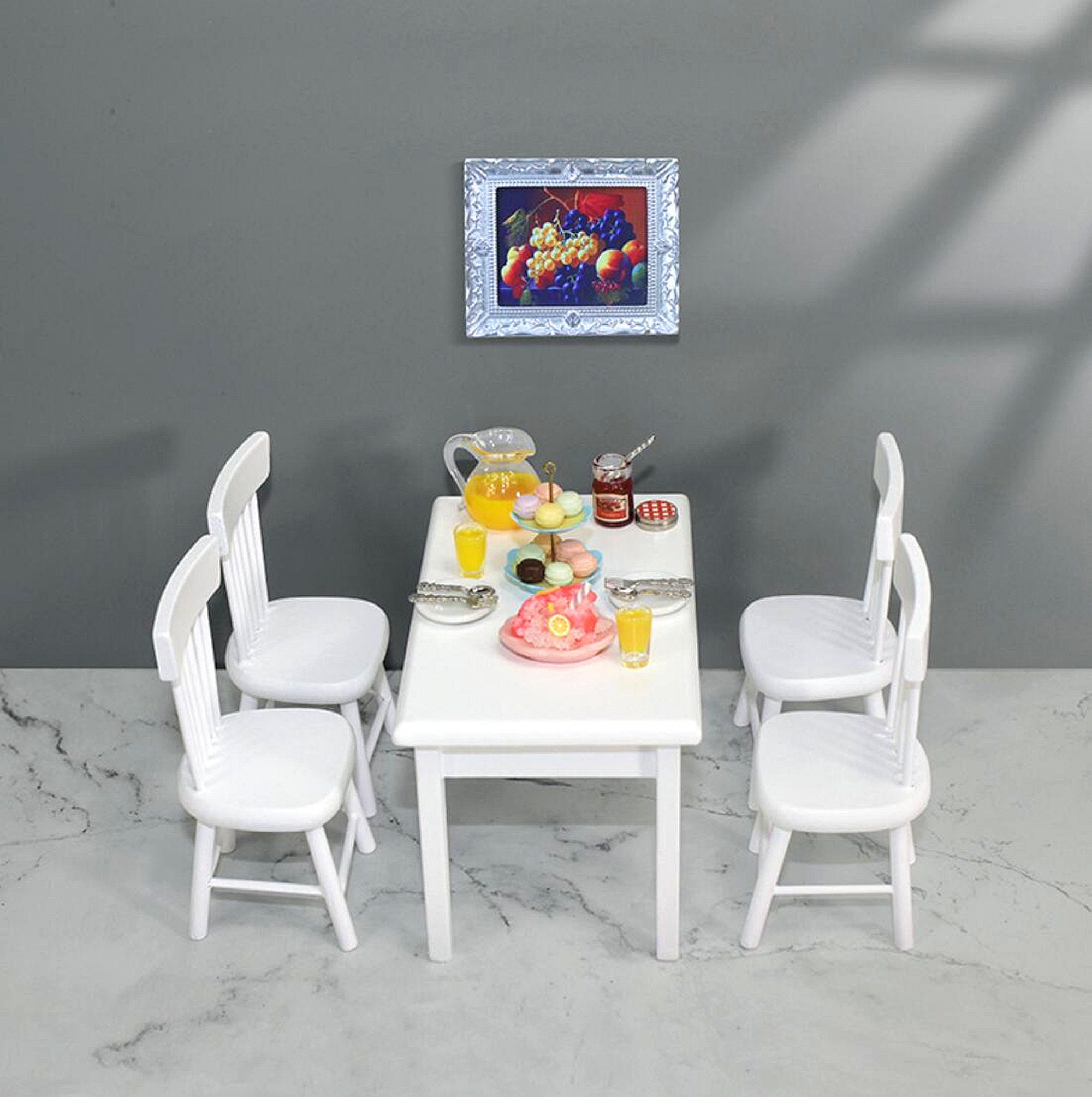 Miniature food dinner set Miniature desk chair Miniature table Etsy