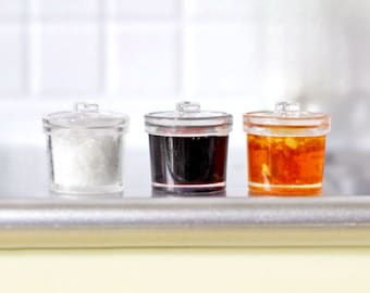 Jarra de temperos em miniatura, jarra de sal e pimenta, casa de bonecas, cozinha, miniaturas, diorama, suprimentos para casa de bonecas, utensílios de cozinha