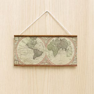 Miniature world map wall art Dollhouse retro map decor Mini travel poster for dollhouse study or living room image 2