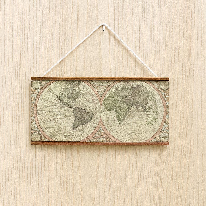 Miniature world map wall art Dollhouse retro map decor Mini travel poster for dollhouse study or living room image 2