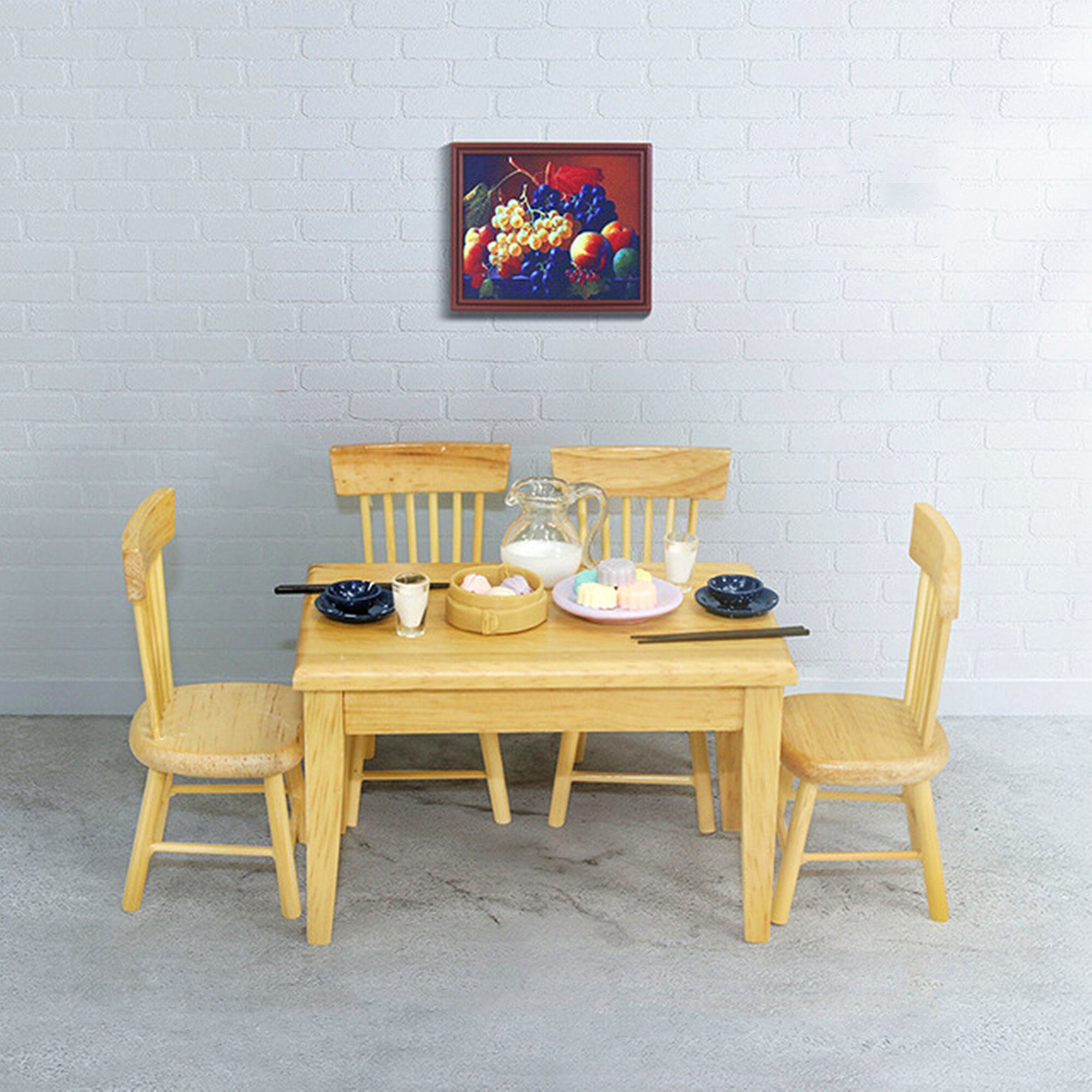 Miniature food dinner set Miniature desk chair Miniature table Etsy