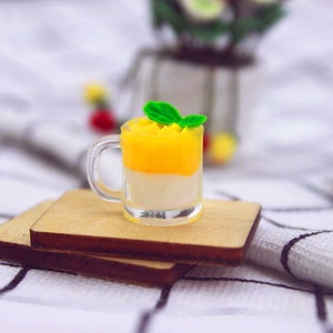 Miniature mango pudding milkshake ice-cream cup(2pcs)  Miniature food Dollhouse miniatures Dollhouse decoration Photography props