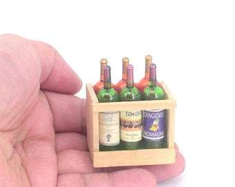 Miniature wine bottles with wooden frame Dollhouse miniatures Wall decor Doll house decor Diorama miniatures supplies Photography props