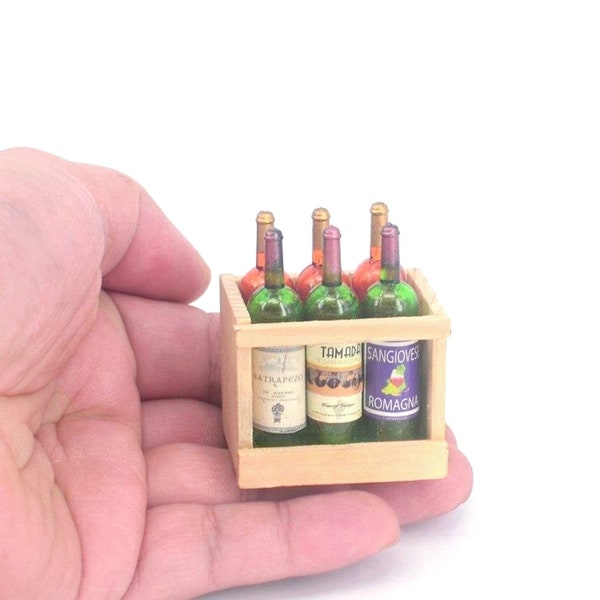 Miniature wine bottles with wooden frame Dollhouse miniatures Wall decor Doll house decor Diorama miniatures supplies Photography props