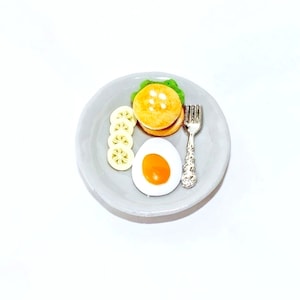 Miniature hamburger egg set Miniature food Dollhouse miniatures Bjd doll food Diorama miniatures supplies Doll house food Gift for her