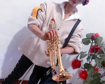 9CM Metal Golden Trumpet Gift Home Office Display 1/6 Miniature Musical Instrument for Dollhouse Fairy Garden Decor 9CM Metal Golden Trumpet Gift Home Office Display 1/6 Miniature Musical Instrument for Dollhouse Fairy Garden Decor