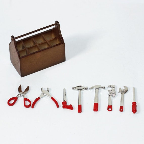 Miniature repair toolbox Dollhouse miniatures Miniature wrench hammer Saw screwdriver Dollhouse miniature artisan Photography props