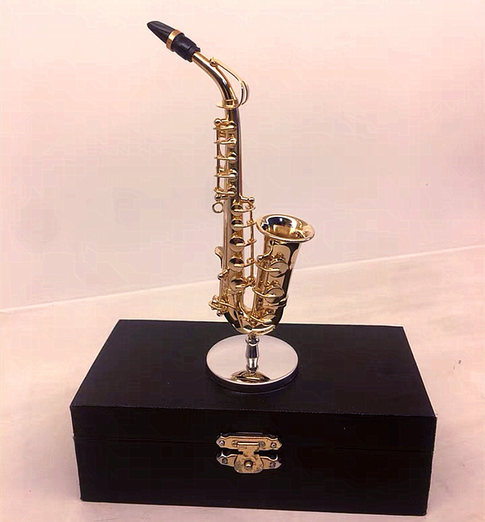 Miniature Brass Saxophone Replica With Stand & Case – 3.16x1.69x0.63 Inches, Collectible Decor - View #3