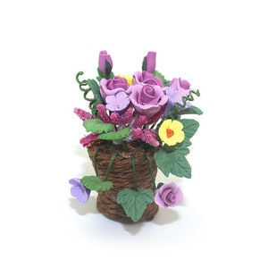 1/12 Puppenhaus Miniatur lila Rose Pflanze Blume im Topf Garten Zubehör 0U  CW 