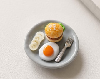 Miniatur-Frühstücksteller, Puppenhausessen, Puppenhaus-Küchendeko, winziges Essen