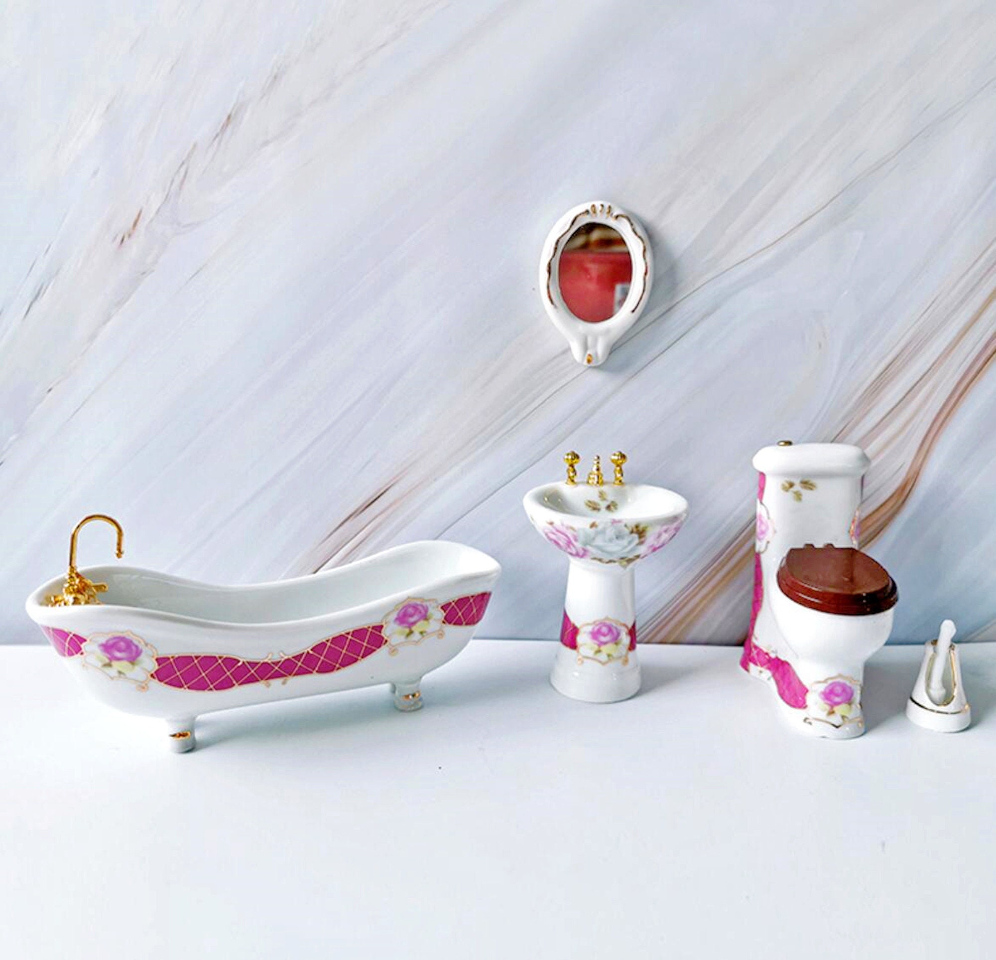 Miniature bathroom set Miniature toilet set Miniatures Etsy