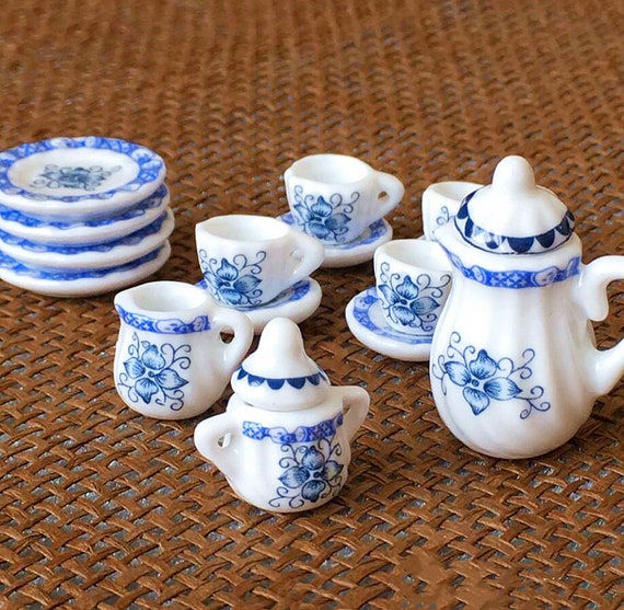 ミニチュア陶器ティーカップセットミニチュアカップティーポットドール