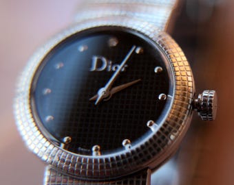 Montre Christian Dior vintage pour femme | Montre-bracelet en acier inoxydable fabriquée en Suisse | Montre de créateur de luxe | Montre Dior minimaliste