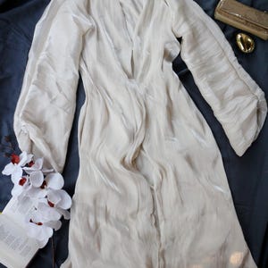 Vintage Palmers Cream Organza Nightgown Robe | 1990s Austrian Lingerie | Long Sleeve Wrap Peignoir | Luxury Sleepwear