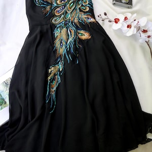 sequin dress peacocks Peacock Mirror Sequins Bodice Sheath Prom Dress High Slit Party Dress with Feather ARD3037