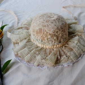 Vintage Burgess Hats Natural Straw Edwardian Sun Hat with Lace Trim - Made in England - Romantic Victorian Style Summer Bonnet
