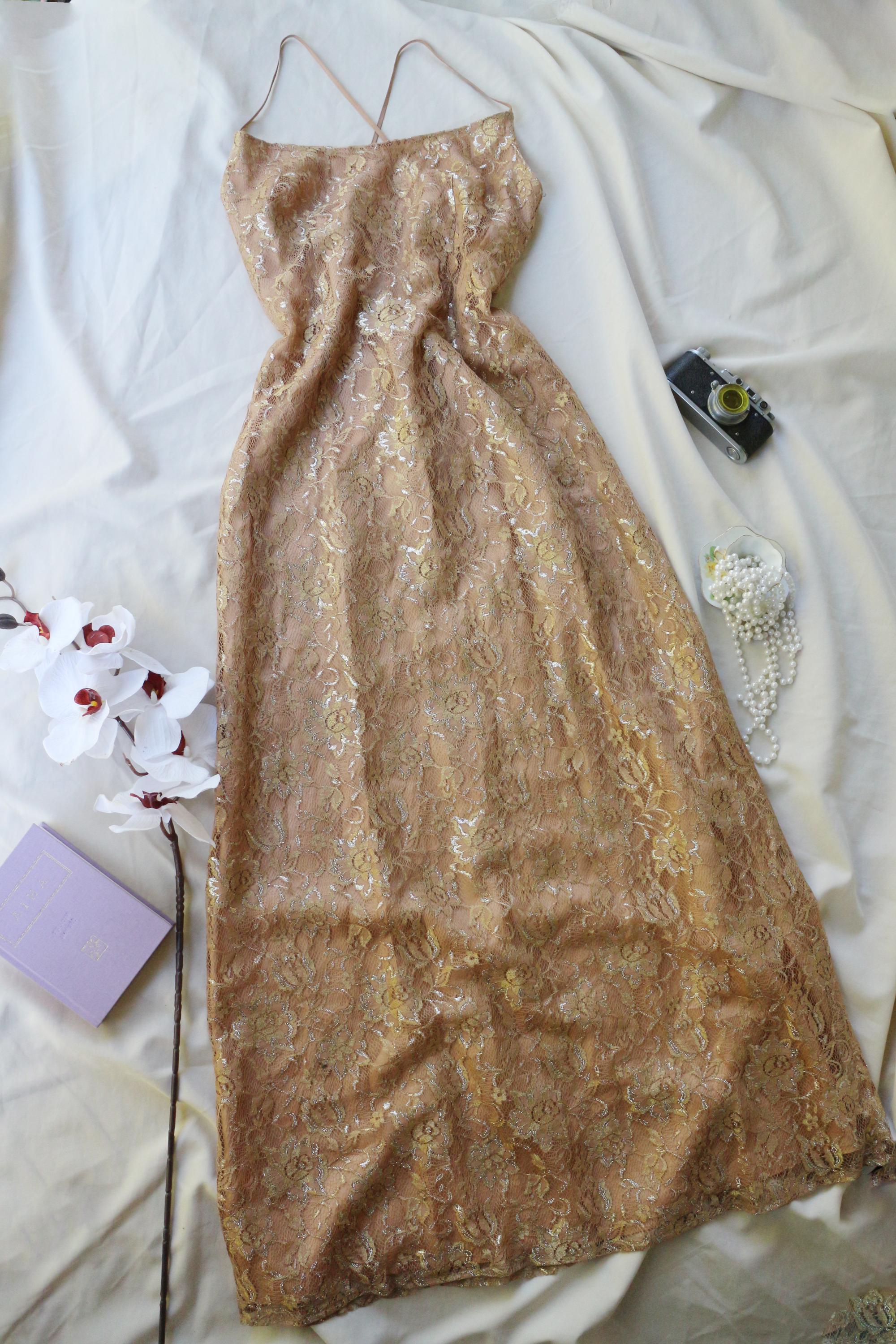 Vintage Gold Lace Slip Dress: Metallic Y2K Cami, Japanese Made - Etsy