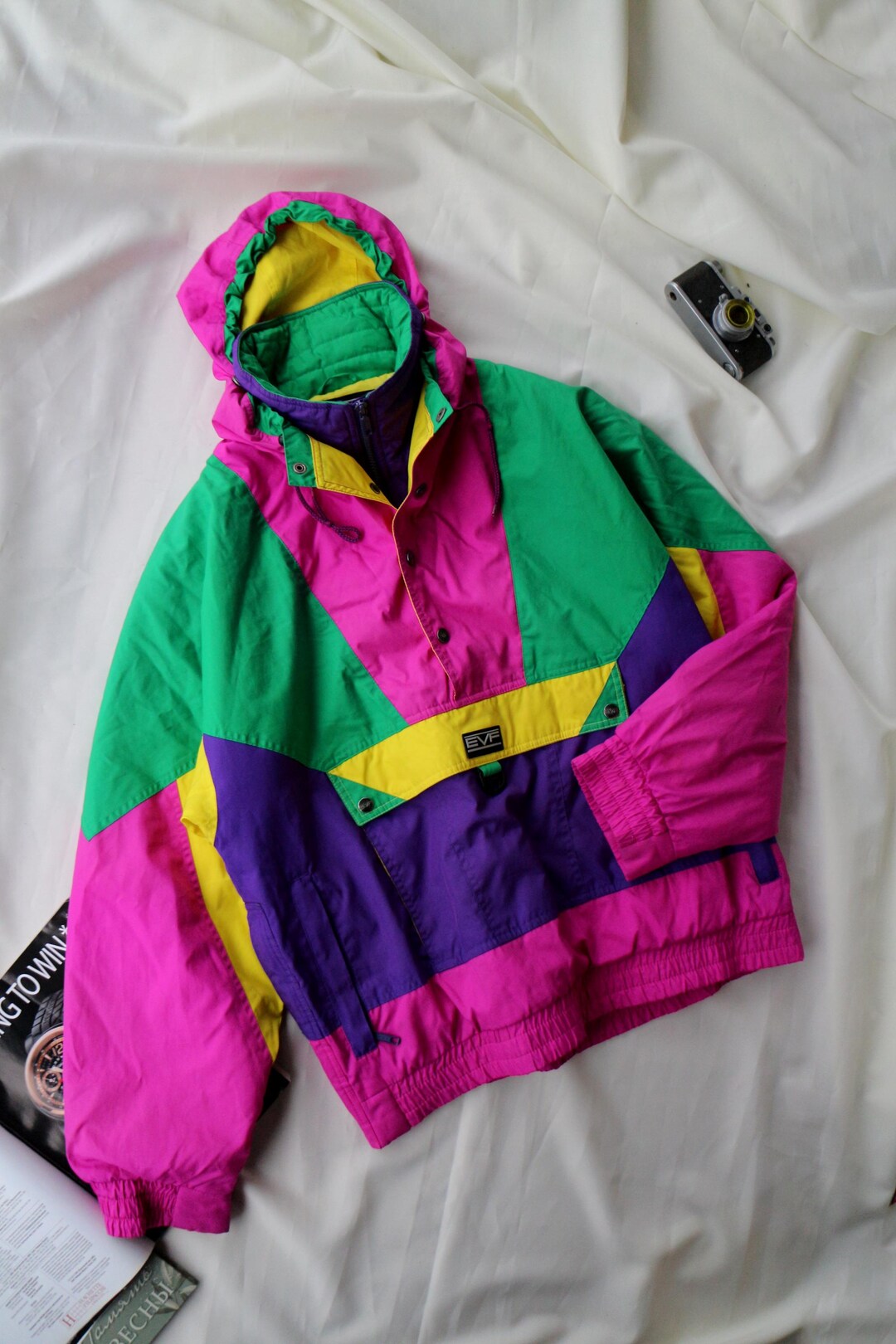 Vintage 90s Colorblock Jacket Windbreaker Retro Sportswear Coat Size L ...