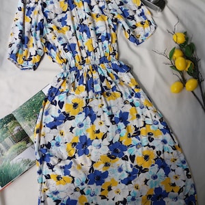 blue and yellow sun dress CYNTHIA ROWLEY $119 Cotton Sun Dress 10 White Blue Yellow Kaleidoscope NEW $119