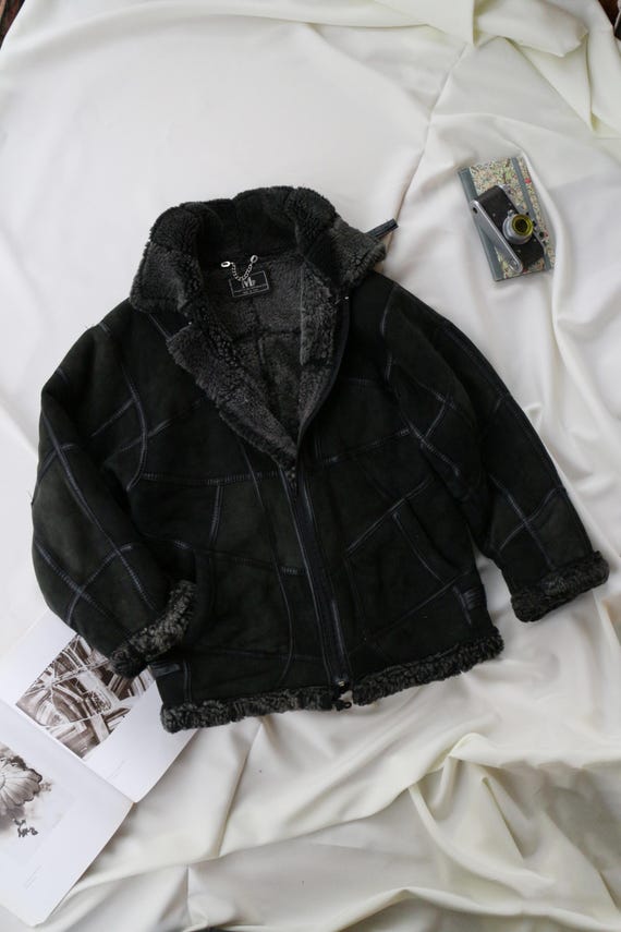 Vintage Italian Shearling Aviator Jacket | Patchw… - image 3