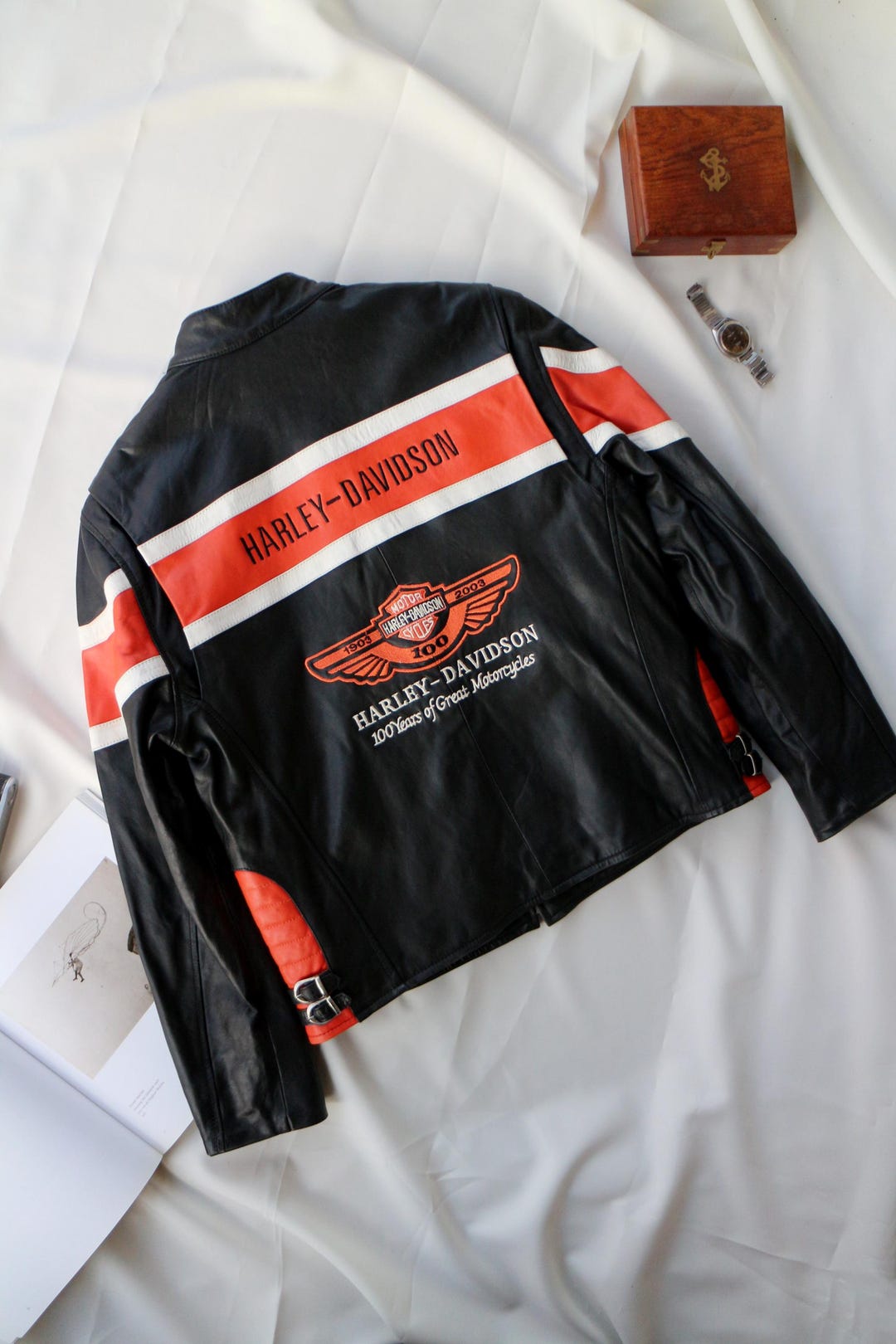Leather Jacket Vintage Harley Davidson 100th Anniversary Biker - Etsy