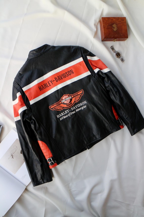 Leather Jacket Vintage Harley Davidson 100th Anniversary Biker - Etsy