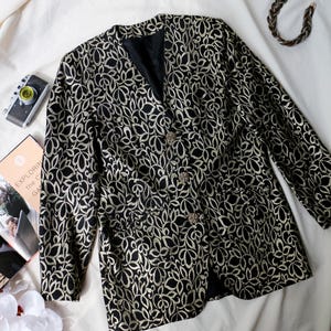 Vintage ESKA Austria Blazer: Black & Gold Metallic Floral, Size 38