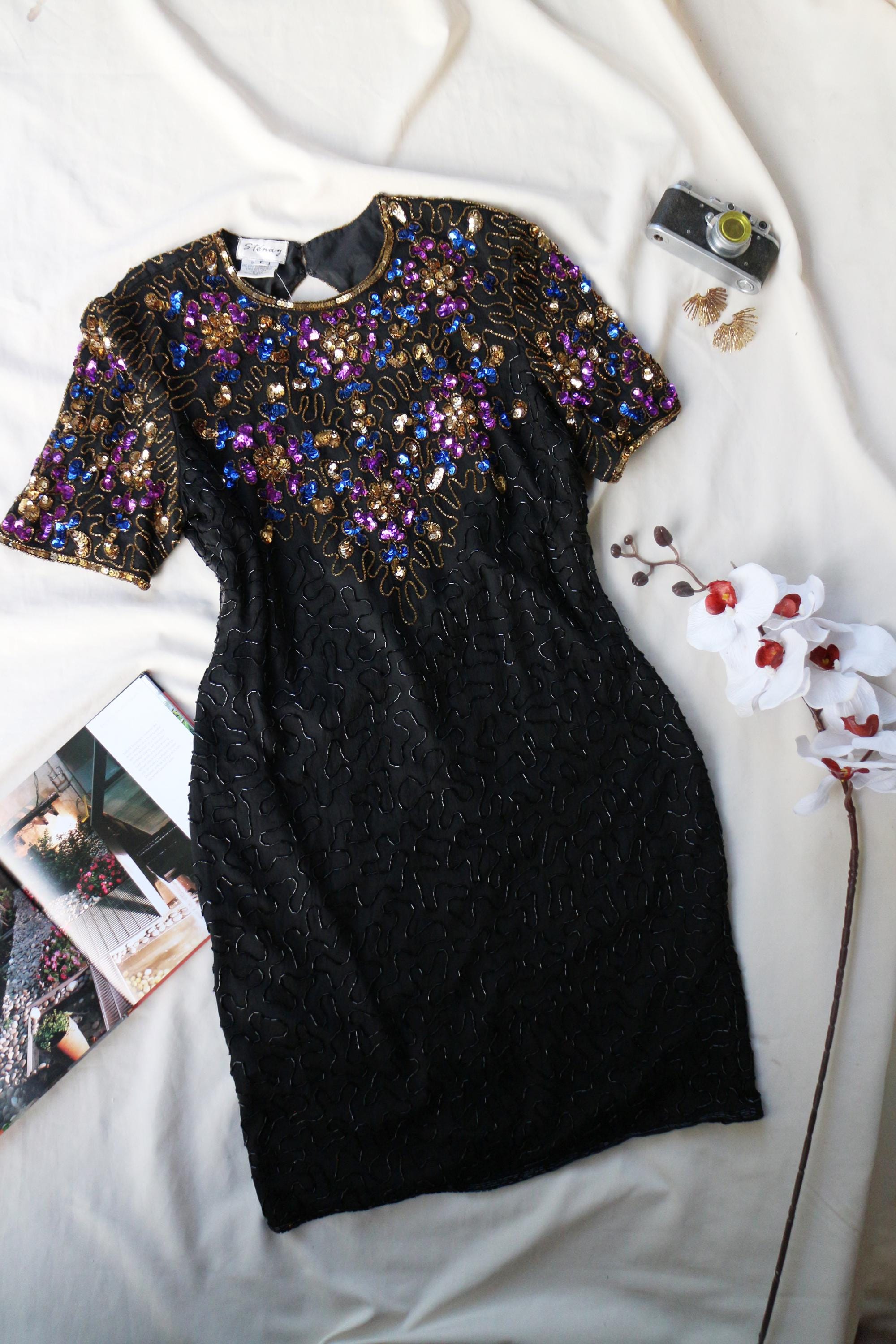 stenay evening dress Vintage Fringed Stenay Dress, Beige Great Gatsby Style Gown, Gold Sequins and Beads, Prom Queen Attire, Elegant Duchess Ball Dress, Sparkle