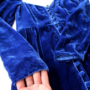 Vintage Velvet Dress Royal Blue Silk V-Neck Puff Sleeve Button Front Romantic Medieval Dark Academia Evening Gown Balletcore image 9