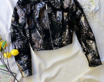 Leather Jacket Manigance Paris Silver Metallic | French Designer Cropped Moto | Statement Fashion Piece