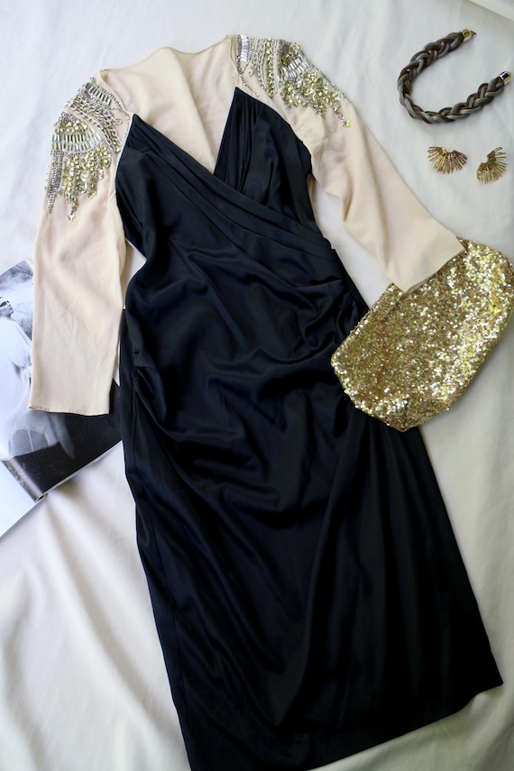 Silk Beaded Evening Dress: Gold Sequin Glamour Silk Beaded Evening Dress: Gold Sequin Glamour