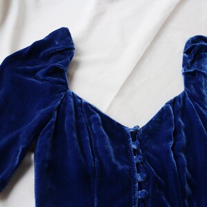 Vintage Velvet Dress Royal Blue Silk V-Neck Puff Sleeve Button Front Romantic Medieval Dark Academia Evening Gown Balletcore image 3